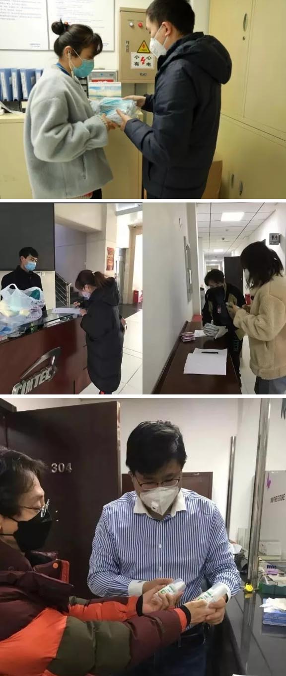 发放防护物资：口罩、手套、消毒液、洗手液